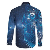Aotearoa New Zealand New Year Family Matching Short Sleeve Bodycon Dress and Hawaiian Shirt Tribal Koru Tattoo Blue Galaxy Maori Silver Fern LT03 - Polynesian Pride
