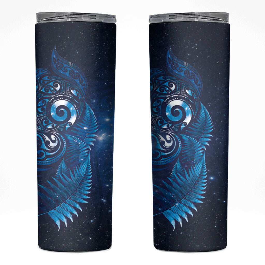 Aotearoa New Zealand New Year Skinny Tumbler Tribal Koru Tattoo Blue Galaxy Maori Silver Fern LT03 Blue - Polynesian Pride