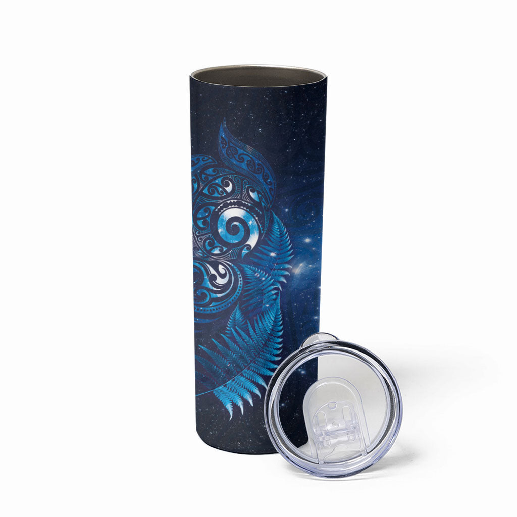 Aotearoa New Zealand New Year Skinny Tumbler Tribal Koru Tattoo Blue Galaxy Maori Silver Fern LT03 - Polynesian Pride