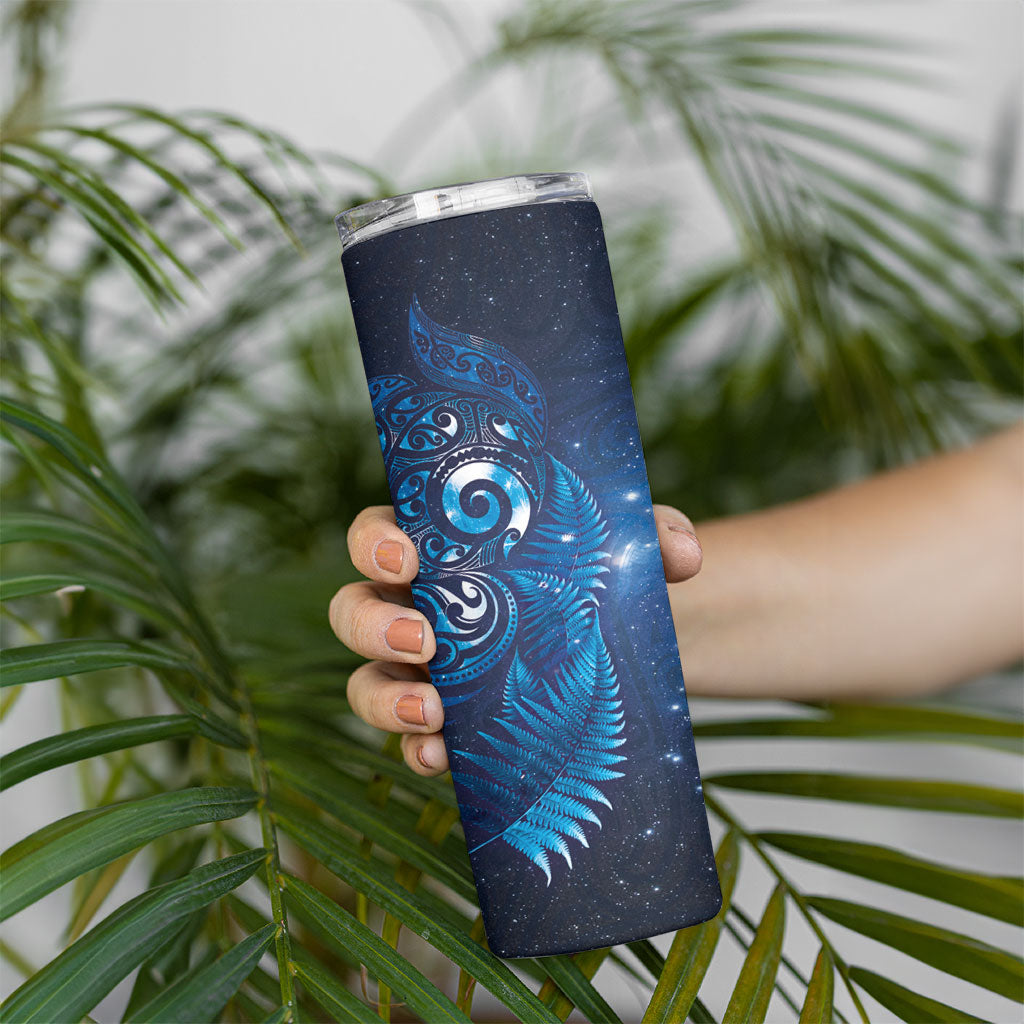 Aotearoa New Zealand New Year Skinny Tumbler Tribal Koru Tattoo Blue Galaxy Maori Silver Fern LT03 - Polynesian Pride