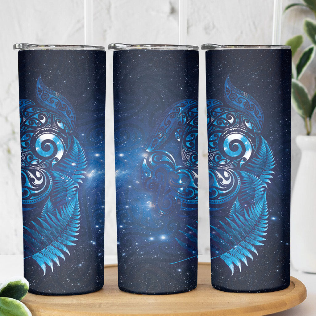 Aotearoa New Zealand New Year Skinny Tumbler Tribal Koru Tattoo Blue Galaxy Maori Silver Fern LT03 - Polynesian Pride