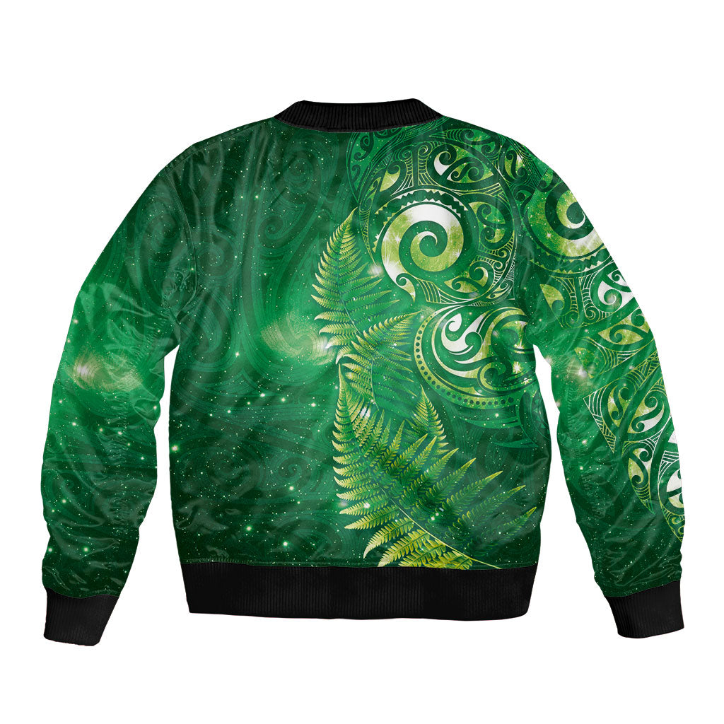 Aotearoa New Zealand New Year Bomber Jacket Tribal Koru Tattoo Green Galaxy Maori Silver Fern LT03 - Polynesian Pride