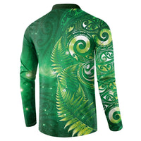 Aotearoa New Zealand New Year Button Sweatshirt Tribal Koru Tattoo Green Galaxy Maori Silver Fern