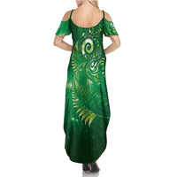 Aotearoa New Zealand New Year Family Matching Summer Maxi Dress and Hawaiian Shirt Tribal Koru Tattoo Green Galaxy Maori Silver Fern LT03 - Polynesian Pride
