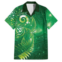 Aotearoa New Zealand New Year Family Matching Tank Maxi Dress and Hawaiian Shirt Tribal Koru Tattoo Green Galaxy Maori Silver Fern LT03 Dad's Shirt - Short Sleeve Green - Polynesian Pride