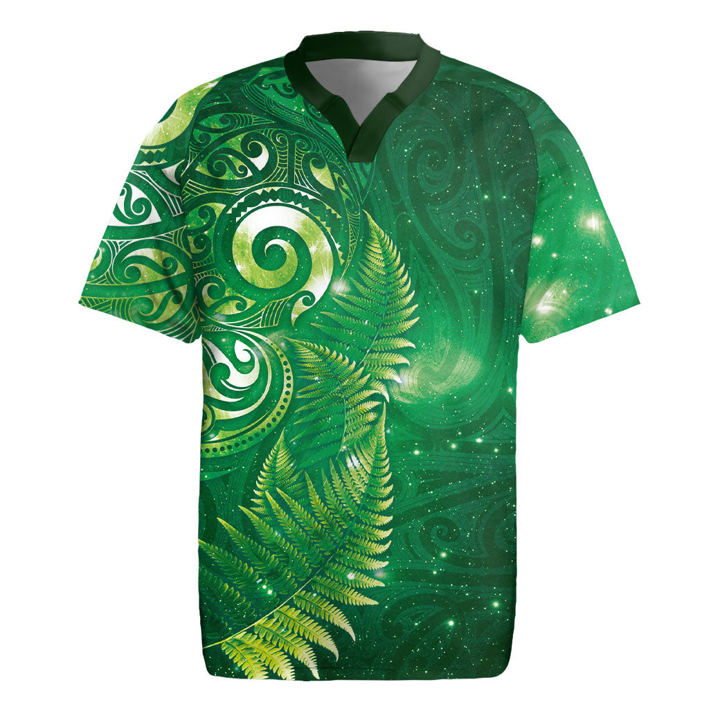 Aotearoa New Zealand New Year Rugby Jersey Tribal Koru Tattoo Green Galaxy Maori Silver Fern