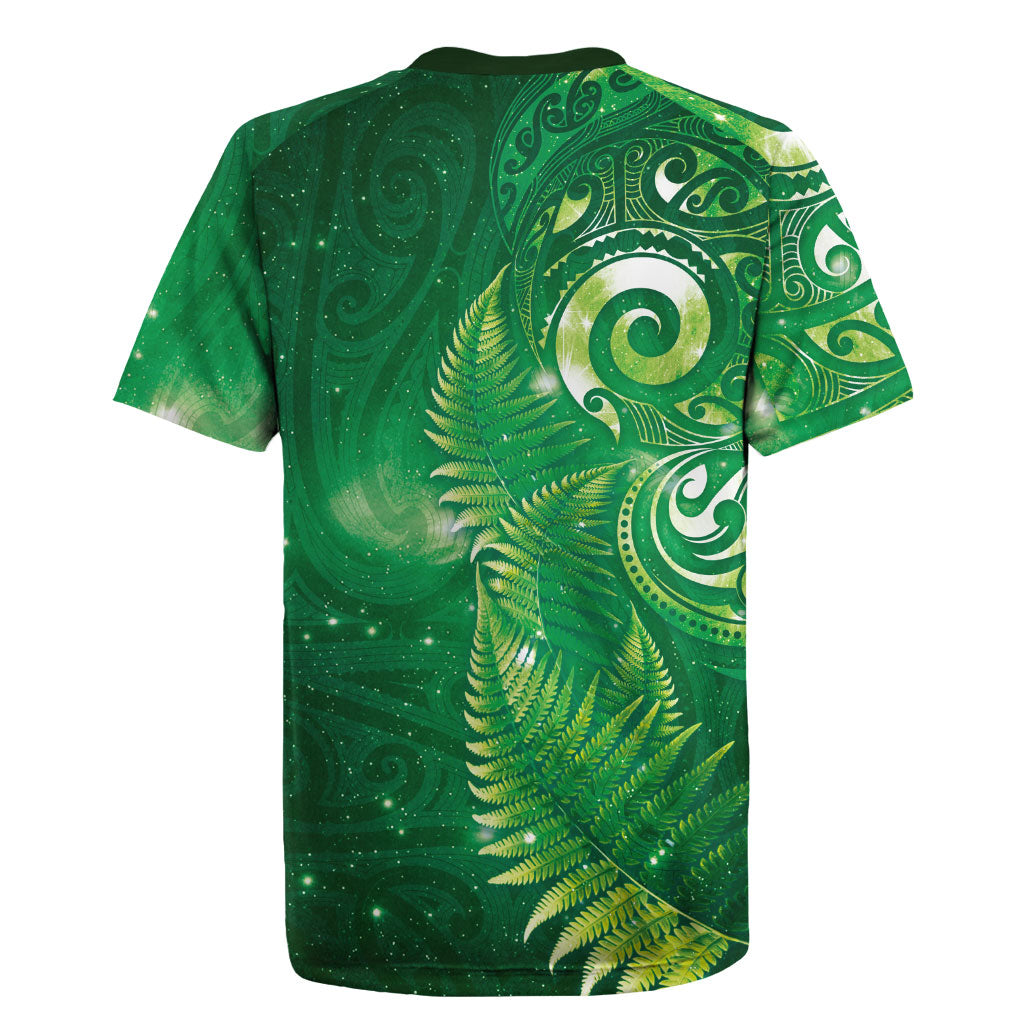 Aotearoa New Zealand New Year Rugby Jersey Tribal Koru Tattoo Green Galaxy Maori Silver Fern