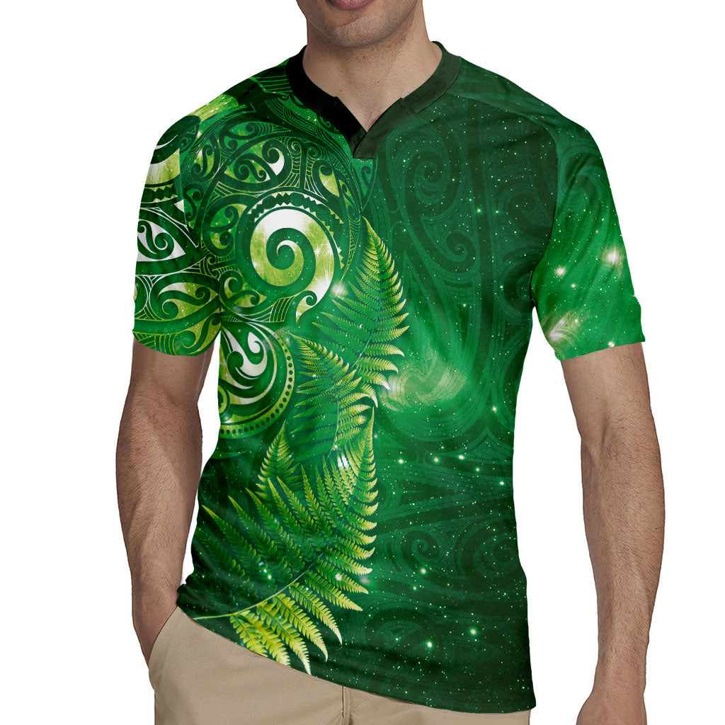 Aotearoa New Zealand New Year Rugby Jersey Tribal Koru Tattoo Green Galaxy Maori Silver Fern