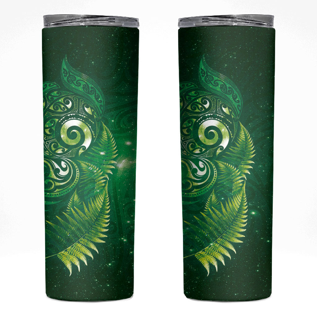 Aotearoa New Zealand New Year Skinny Tumbler Tribal Koru Tattoo Green Galaxy Maori Silver Fern LT03 Green - Polynesian Pride