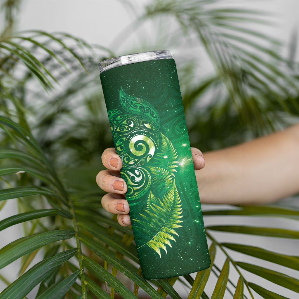Aotearoa New Zealand New Year Skinny Tumbler Tribal Koru Tattoo Green Galaxy Maori Silver Fern LT03 - Polynesian Pride