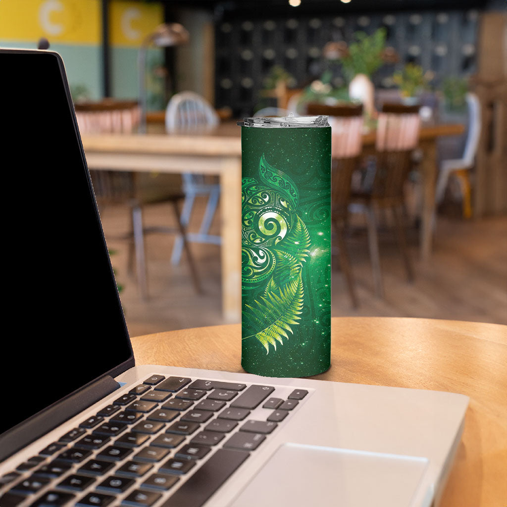 Aotearoa New Zealand New Year Skinny Tumbler Tribal Koru Tattoo Green Galaxy Maori Silver Fern LT03 - Polynesian Pride