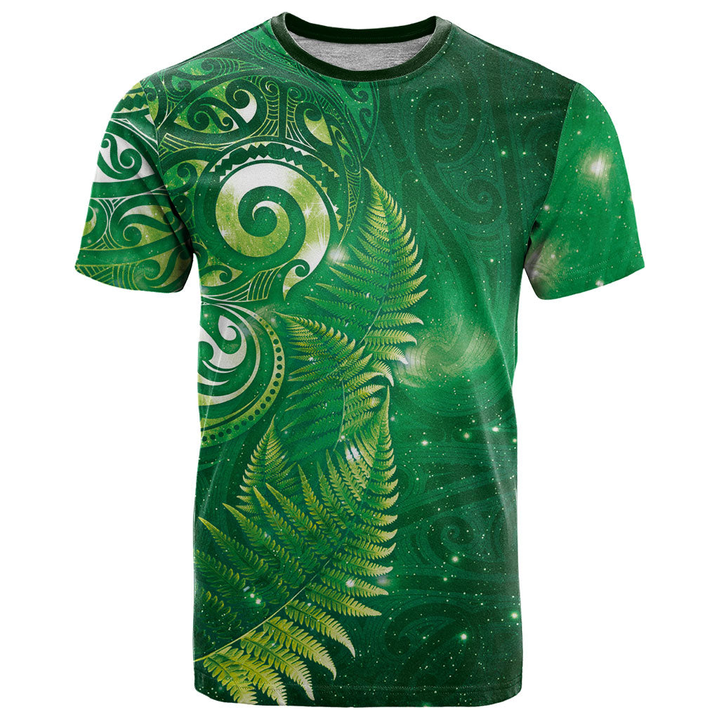 Aotearoa New Zealand New Year T Shirt Tribal Koru Tattoo Green Galaxy Maori Silver Fern
