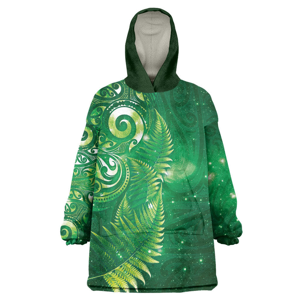 Aotearoa New Zealand New Year Wearable Blanket Hoodie Tribal Koru Tattoo Green Galaxy Maori Silver Fern LT03 One Size Green - Polynesian Pride