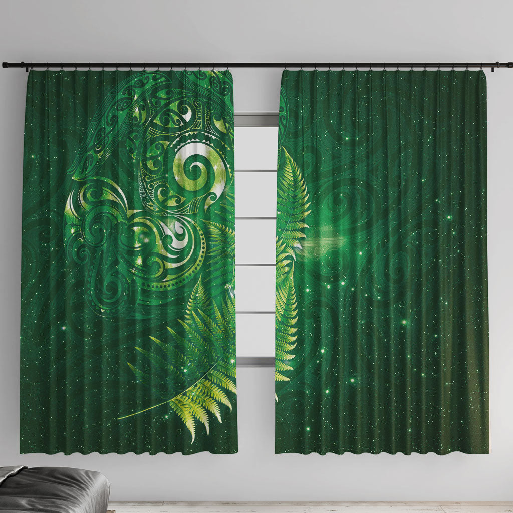 Aotearoa New Zealand New Year Window Curtain Tribal Koru Tattoo Green Galaxy Maori Silver Fern LT03 With Hooks Green - Polynesian Pride