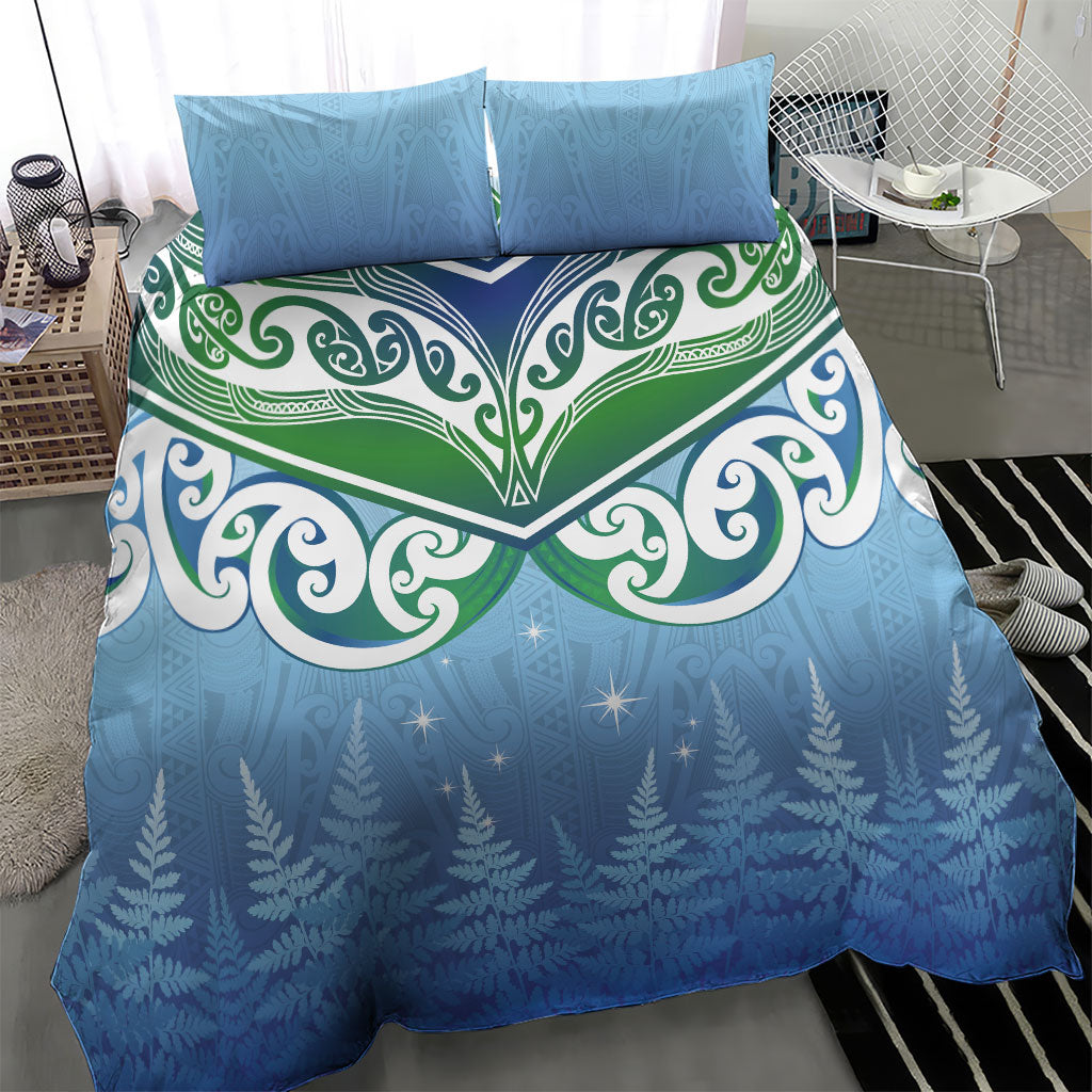 Aotearoa New Zealand New Year Bedding Set Maori Motifs with Silver Fern and Matariki Stars LT03 - Polynesian Pride