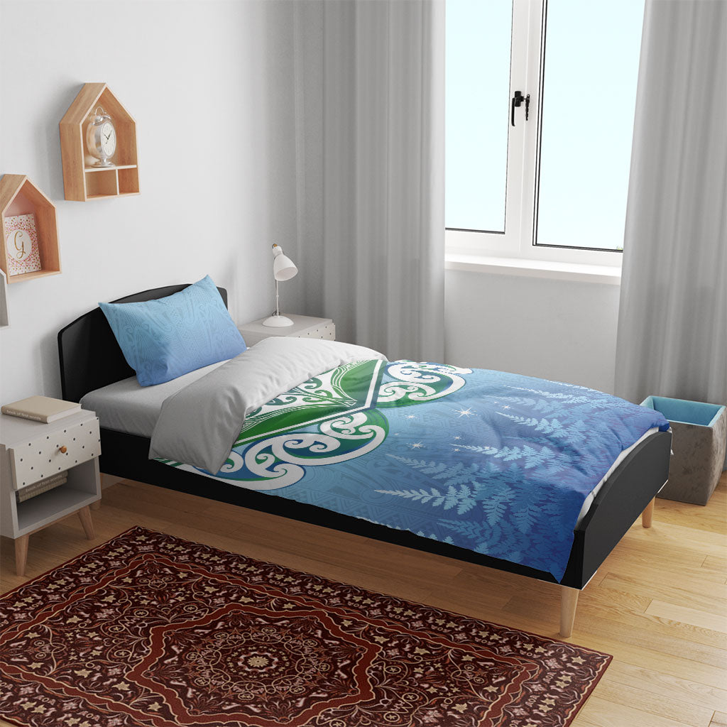 Aotearoa New Zealand New Year Bedding Set Maori Motifs with Silver Fern and Matariki Stars LT03 - Polynesian Pride