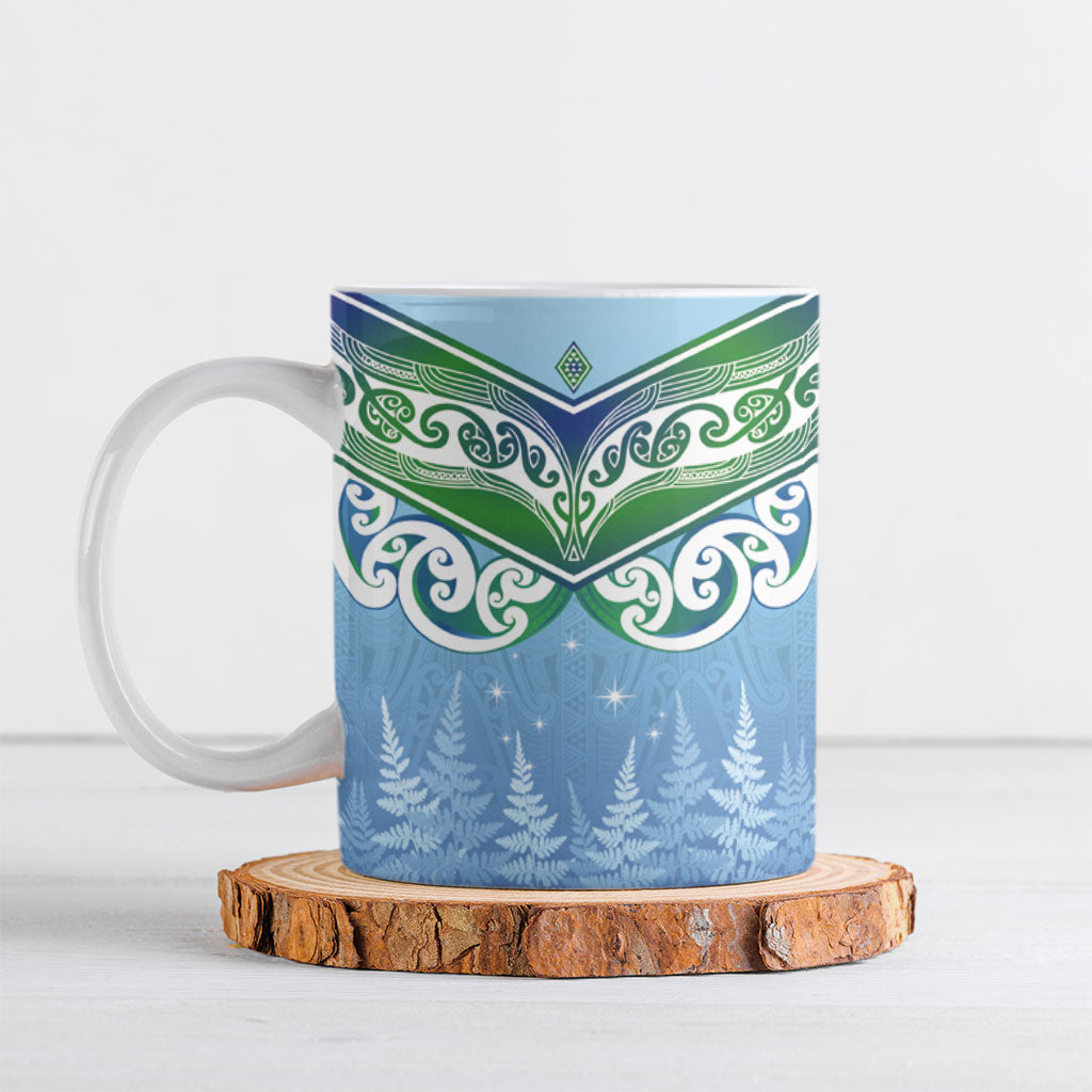 Aotearoa New Zealand New Year Ceramic Mug Maori Motifs with Silver Fern and Matariki Stars LT03 Multicolor - Polynesian Pride