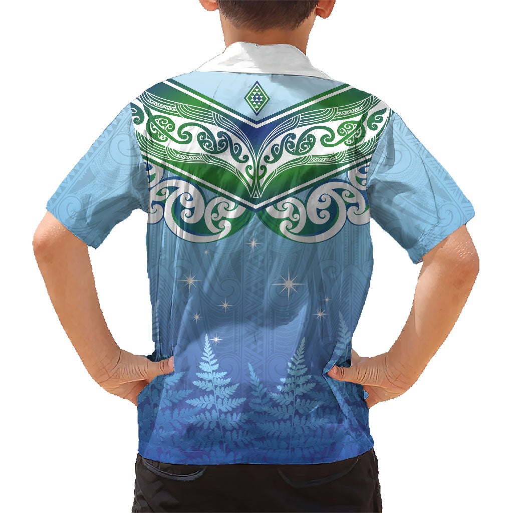 Aotearoa New Zealand New Year Family Matching Long Sleeve Bodycon Dress and Hawaiian Shirt Maori Motifs with Silver Fern and Matariki Stars LT03 - Polynesian Pride