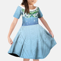 Aotearoa New Zealand New Year Family Matching Mermaid Dress and Hawaiian Shirt Maori Motifs with Silver Fern and Matariki Stars LT03 Daughter's Dress Multicolor - Polynesian Pride
