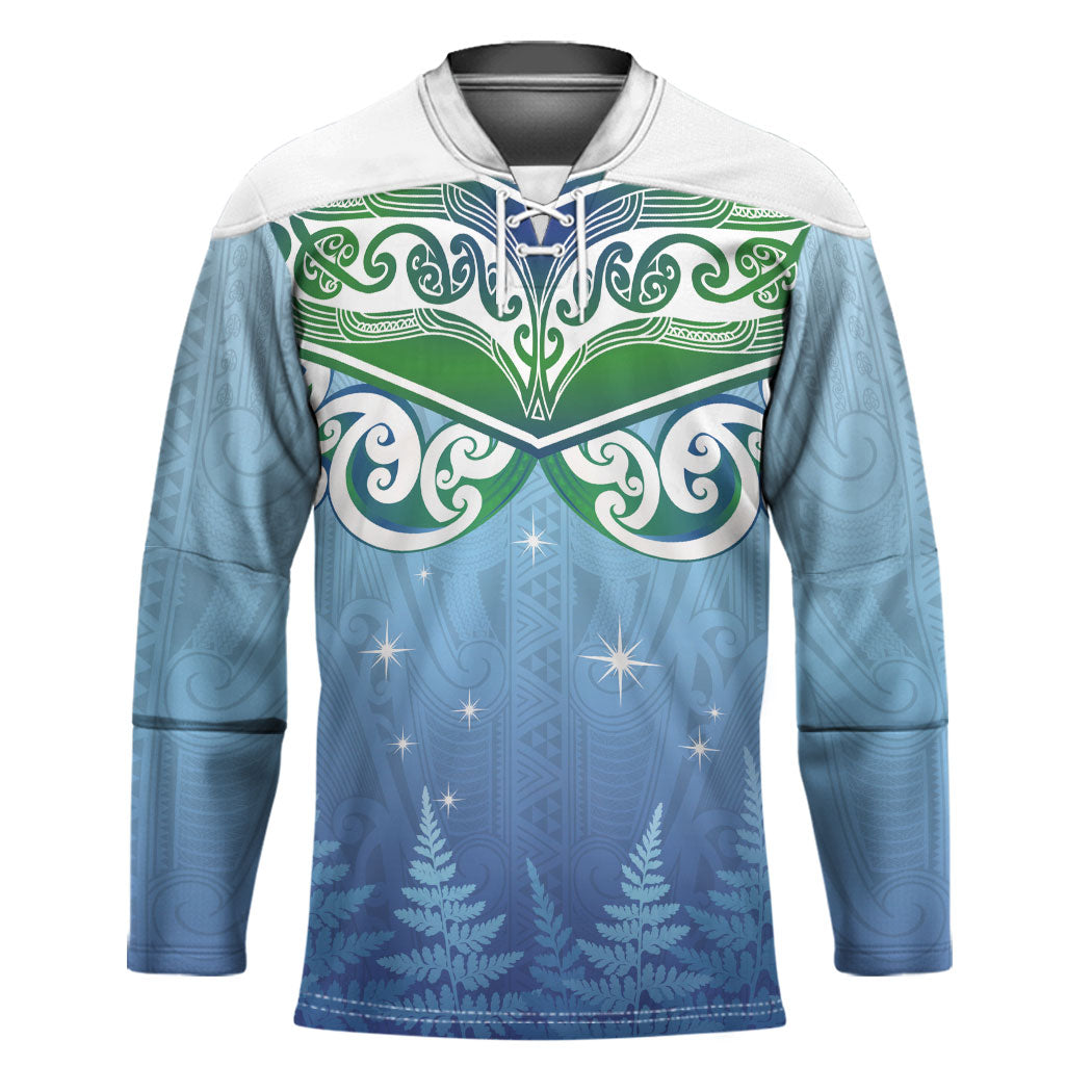 Aotearoa New Zealand New Year Hockey Jersey Maori Motifs with Silver Fern and Matariki Stars