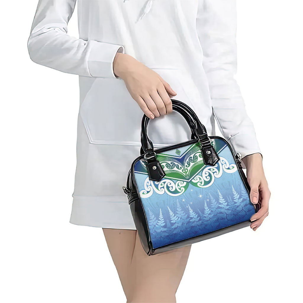 Aotearoa New Zealand New Year Shoulder Handbag Maori Motifs with Silver Fern and Matariki Stars LT03 - Polynesian Pride
