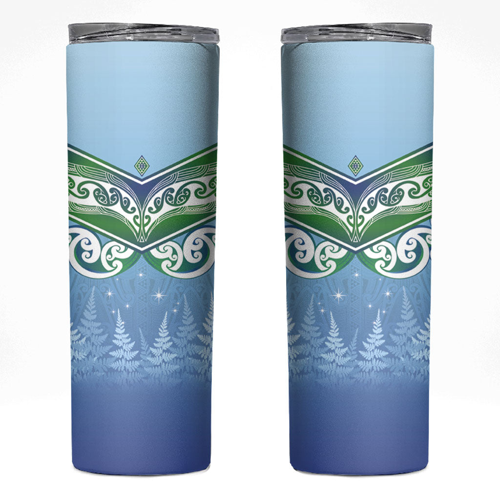 Aotearoa New Zealand New Year Skinny Tumbler Maori Motifs with Silver Fern and Matariki Stars LT03 Multicolor - Polynesian Pride