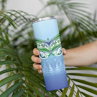 Aotearoa New Zealand New Year Skinny Tumbler Maori Motifs with Silver Fern and Matariki Stars LT03 - Polynesian Pride