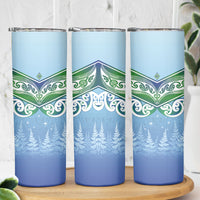 Aotearoa New Zealand New Year Skinny Tumbler Maori Motifs with Silver Fern and Matariki Stars LT03 - Polynesian Pride