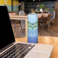 Aotearoa New Zealand New Year Skinny Tumbler Maori Motifs with Silver Fern and Matariki Stars LT03 - Polynesian Pride