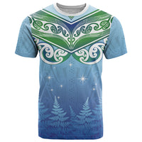 Aotearoa New Zealand New Year T Shirt Maori Motifs with Silver Fern and Matariki Stars