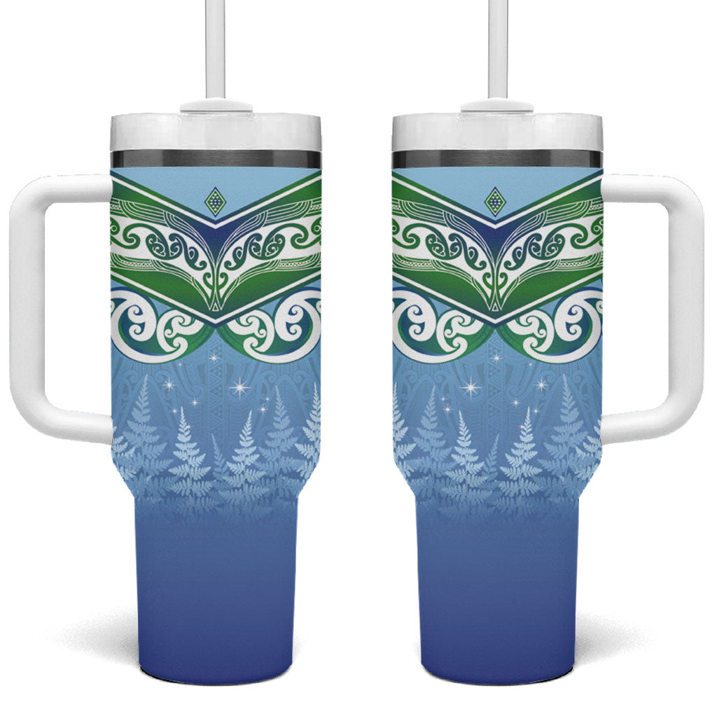 Aotearoa New Zealand New Year Tumbler With Handle Maori Motifs with Silver Fern and Matariki Stars LT03 One Size: 40 oz Multicolor - Polynesian Pride