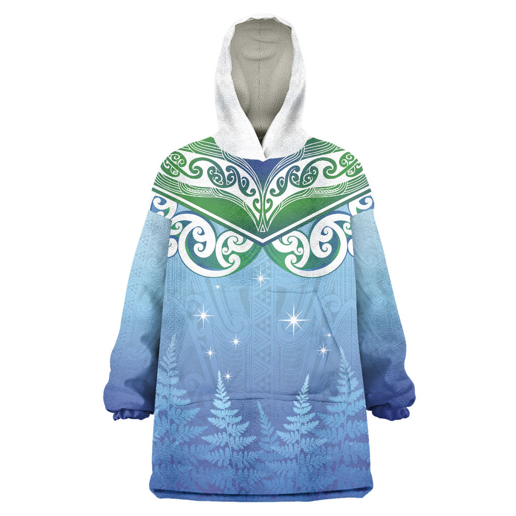Aotearoa New Zealand New Year Wearable Blanket Hoodie Maori Motifs with Silver Fern and Matariki Stars LT03 One Size Multicolor - Polynesian Pride