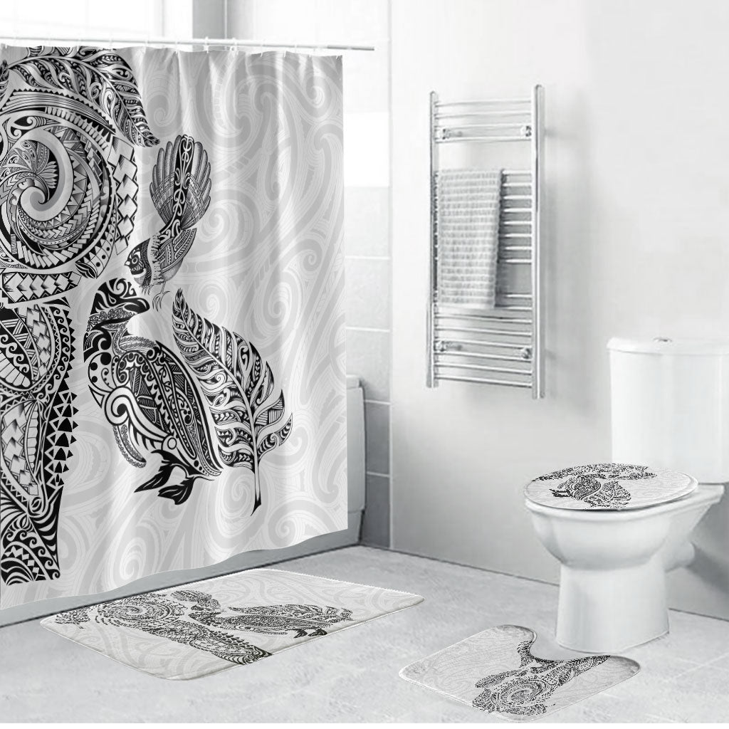 Aotearoa Moko Tribal Tattoo Bathroom Set New Zealand Maori Penguin and Fantail White Color