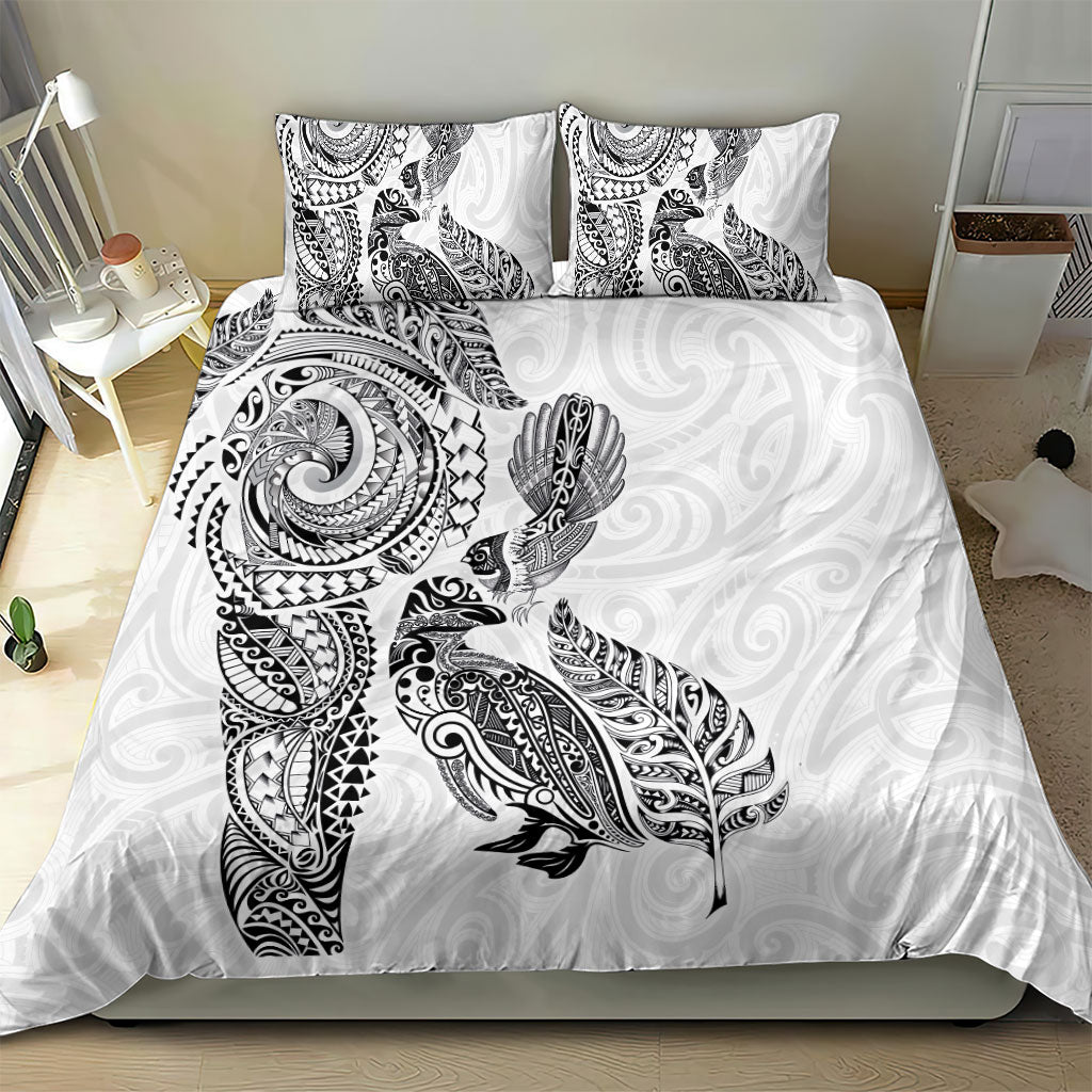 Aotearoa Moko Tribal Tattoo Bedding Set New Zealand Maori Penguin and Fantail White Color LT03 - Polynesian Pride