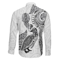 Aotearoa Moko Tribal Tattoo Family Matching Long Sleeve Bodycon Dress and Hawaiian Shirt New Zealand Maori Penguin and Fantail White Color LT03 - Polynesian Pride