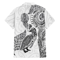 Aotearoa Moko Tribal Tattoo Family Matching Off The Shoulder Long Sleeve Dress and Hawaiian Shirt New Zealand Maori Penguin and Fantail White Color LT03 - Polynesian Pride