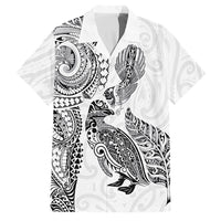 Aotearoa Moko Tribal Tattoo Family Matching Summer Maxi Dress and Hawaiian Shirt New Zealand Maori Penguin and Fantail White Color LT03 Dad's Shirt - Short Sleeve White - Polynesian Pride
