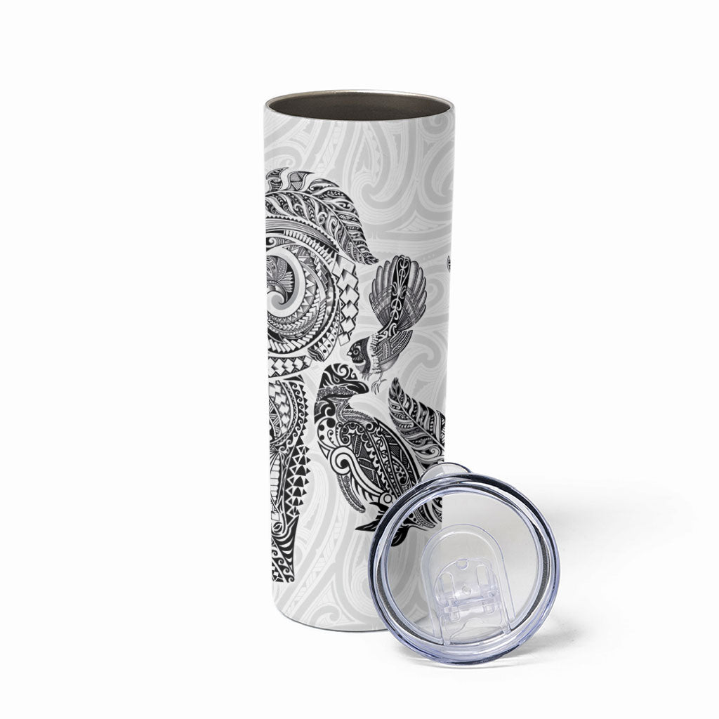 Aotearoa Moko Tribal Tattoo Skinny Tumbler New Zealand Maori Penguin and Fantail White Color LT03 - Polynesian Pride