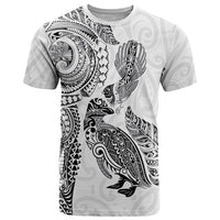 Aotearoa Moko Tribal Tattoo T Shirt New Zealand Maori Penguin and Fantail White Color