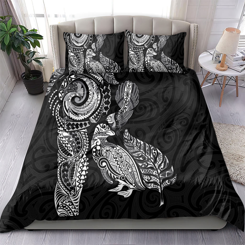 Aotearoa Moko Tribal Tattoo Bedding Set New Zealand Maori Penguin and Fantail Black Color LT03 - Polynesian Pride