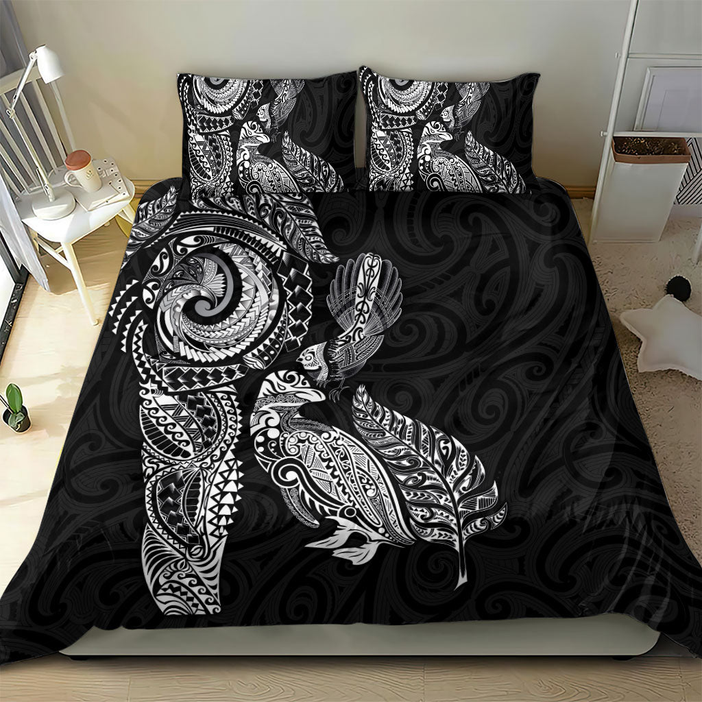 Aotearoa Moko Tribal Tattoo Bedding Set New Zealand Maori Penguin and Fantail Black Color LT03 - Polynesian Pride