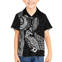 Aotearoa Moko Tribal Tattoo Family Matching Long Sleeve Bodycon Dress and Hawaiian Shirt New Zealand Maori Penguin and Fantail Black Color LT03 Son's Shirt Black - Polynesian Pride