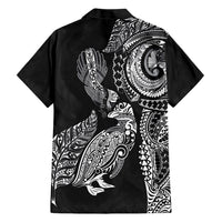 Aotearoa Moko Tribal Tattoo Family Matching Short Sleeve Bodycon Dress and Hawaiian Shirt New Zealand Maori Penguin and Fantail Black Color LT03 - Polynesian Pride