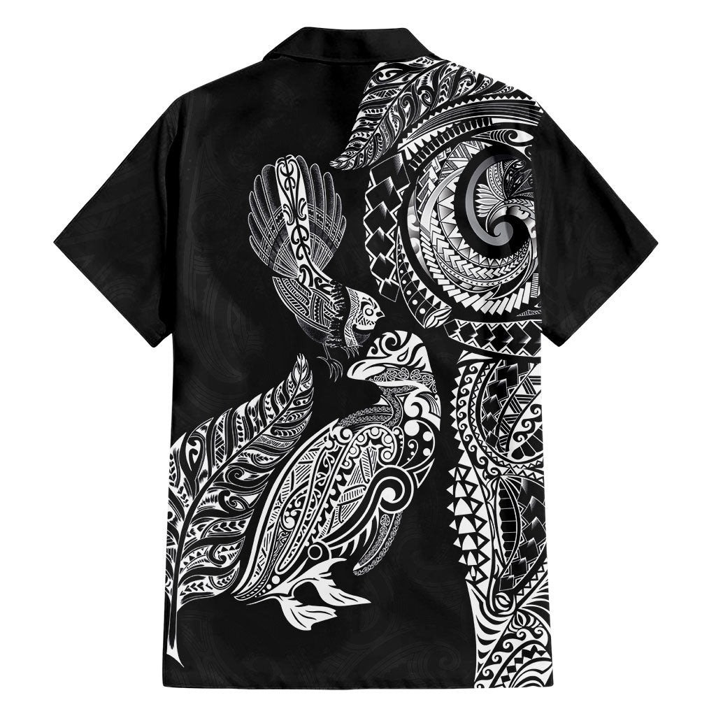 Aotearoa Moko Tribal Tattoo Family Matching Summer Maxi Dress and Hawaiian Shirt New Zealand Maori Penguin and Fantail Black Color LT03 - Polynesian Pride