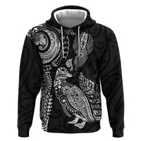 Aotearoa Moko Tribal Tattoo Hoodie New Zealand Maori Penguin and Fantail Black Color LT03 Pullover Hoodie Black - Polynesian Pride