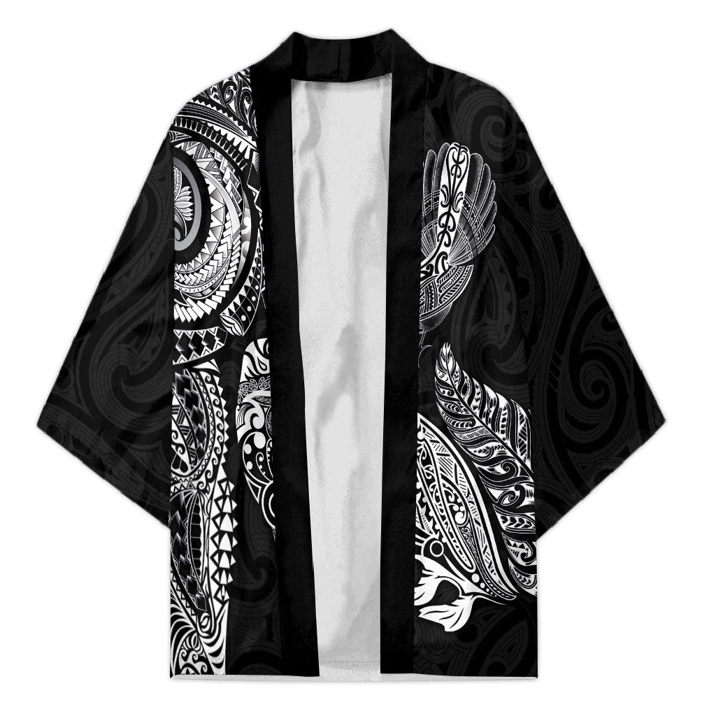 Aotearoa Moko Tribal Tattoo Kimono New Zealand Maori Penguin and Fantail Black Color