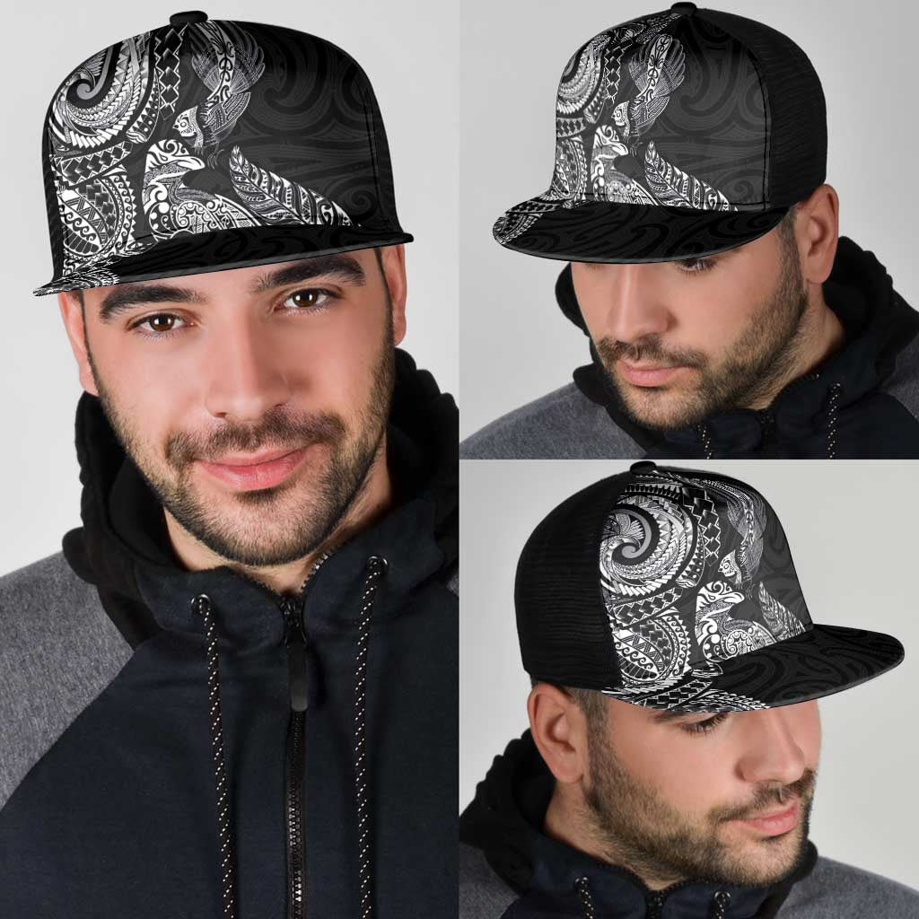Aotearoa Moko Tribal Tattoo Mesh Trucker Cap New Zealand Maori Penguin and Fantail Black Color LT03 - Polynesian Pride