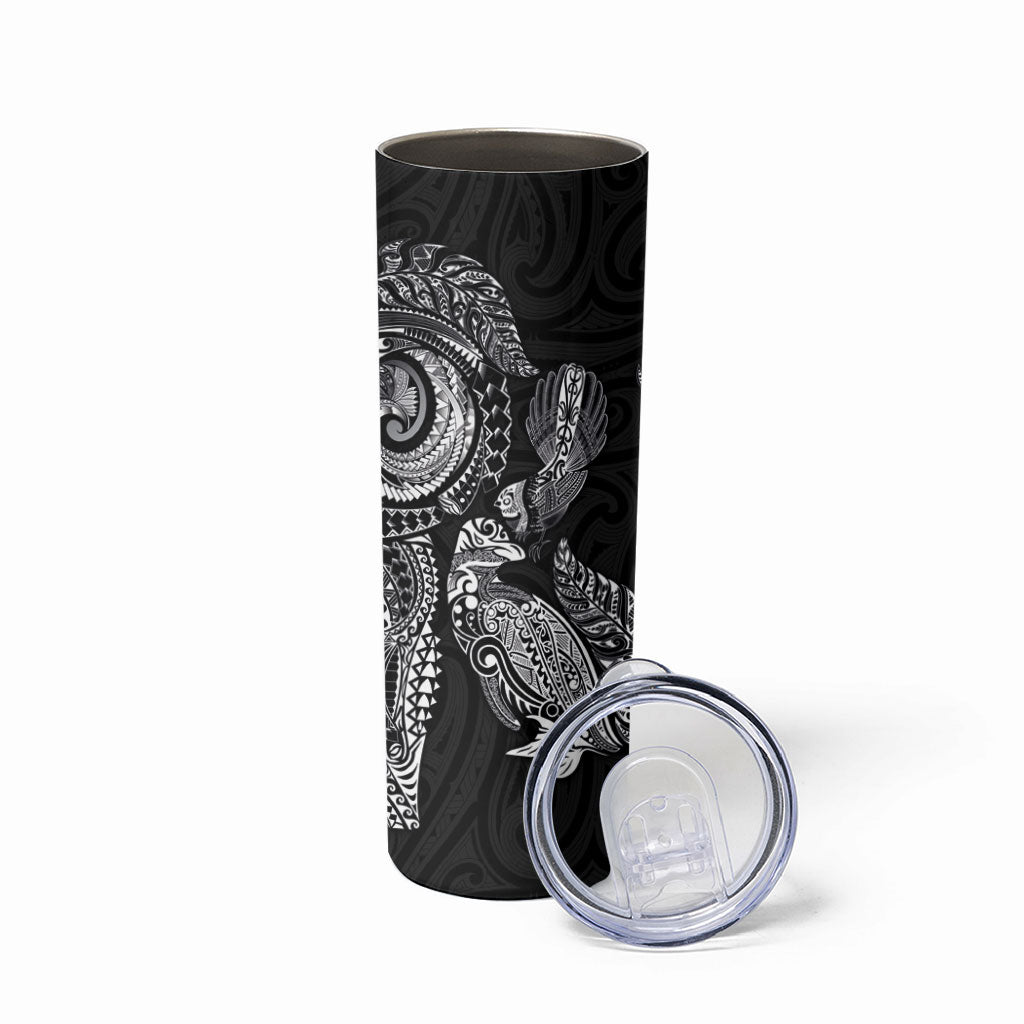 Aotearoa Moko Tribal Tattoo Skinny Tumbler New Zealand Maori Penguin and Fantail Black Color LT03 - Polynesian Pride