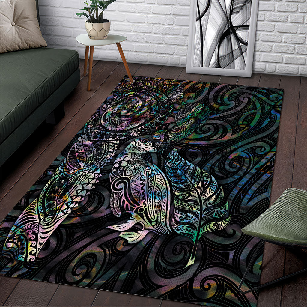 Aotearoa Moko Tribal Tattoo Area Rug New Zealand Maori Penguin and Fantail Paua Shell Style