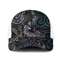 Aotearoa Moko Tribal Tattoo Baseball Net Cap New Zealand Maori Penguin and Fantail Paua Shell Style LT03 One Size White Multicolor - Polynesian Pride